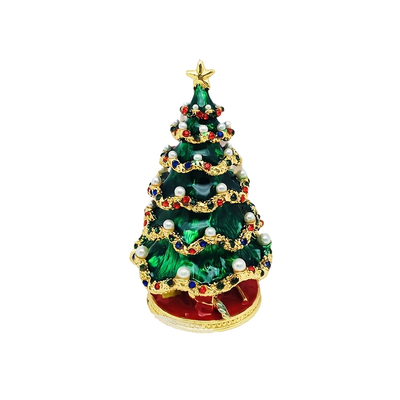 Alloy Christmas Tree Trinket Box, Hand-Painted Enamel Ring Storage Figurine